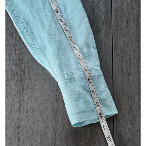 Talbots 100% Linen Button Up Top Blouse Robin Egg Blue Size Med Coastal Easter - Picture 5 of 8